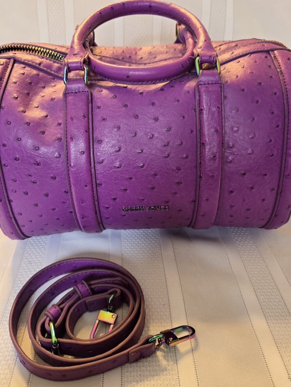 Sassy Jones HSN Dottie Ostrich-Embossed Satchel- Purple